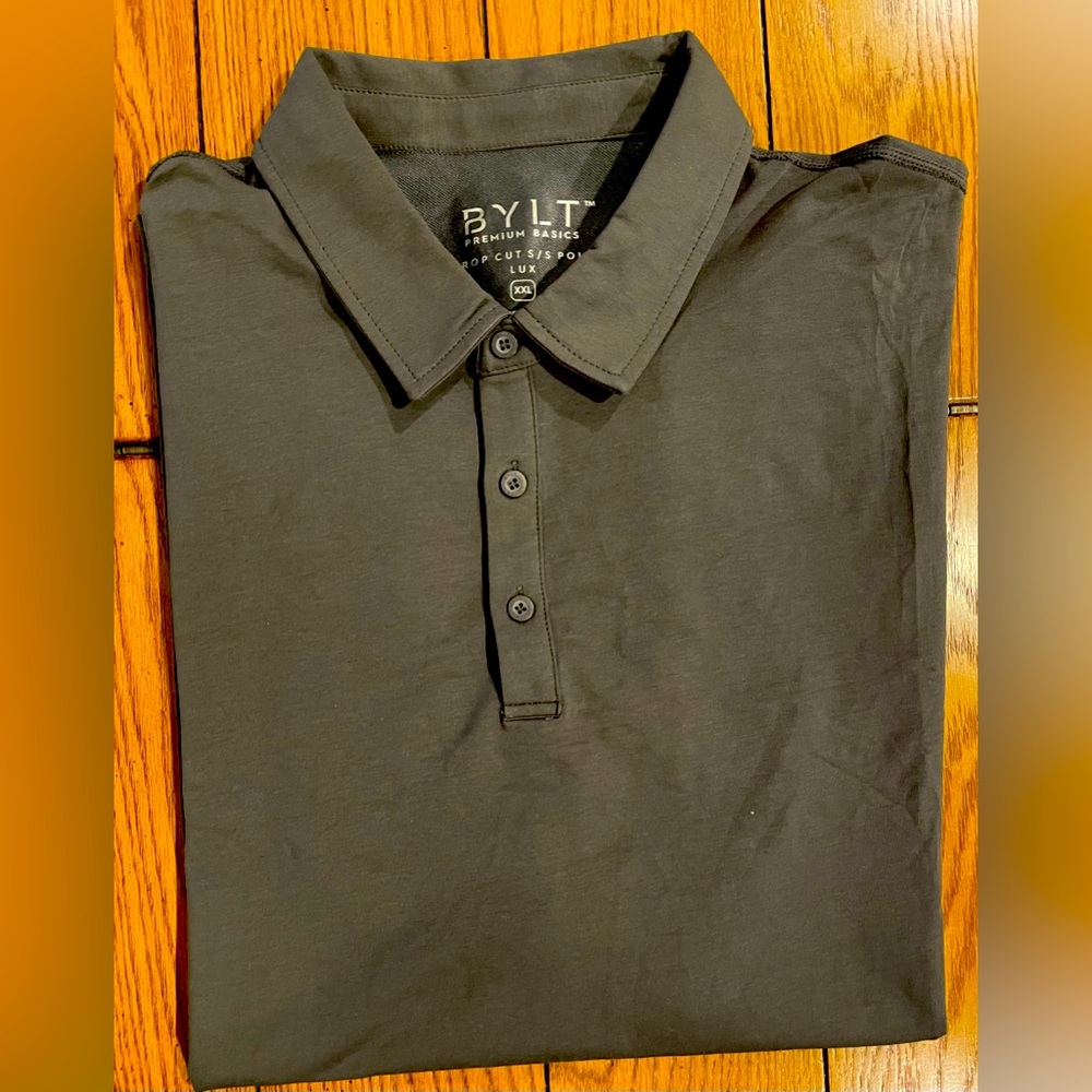 BYLT Premium Basics, Drop Cut, short sleeve polo shirt, dark grey, size XXL